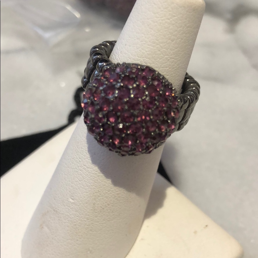 Pave Amethyst Crystal Disco BallGunmetal RingNwt-Boutique 15$